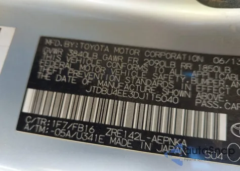 2013 Toyota Corolla Le from USA, damaged, VIN JTDBU4EE3DJ115040